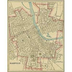   Cram 1892 Antique Street Map of Nashville, Tennessee