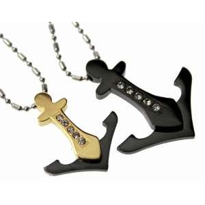  Lovers /Couple Anchor Pendant Set Necklace, Fine Stainless 