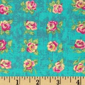  44 Wide Lily Rose Turquoise Fabric By The Yard: Arts 