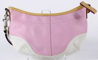 Coach Light Pink White Canvas Leather Mini Hobo Handbag Purse Shoulder 