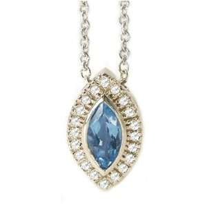com 14K White Gold 16 Cable Chain Marquise Shape Aquamarine Diamond 