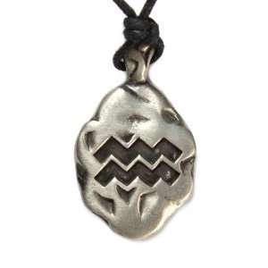 Aquarius the Water Carrier, Rune Zodiac Pewter Pendant with Slipknot 