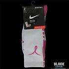   Nike Elite Basketball Crew Socks White/Pink Breast Cancer Awareness L