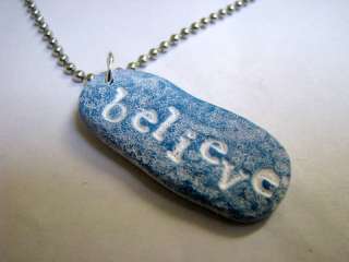 Inspirational quote BELIEVE stone polymer clay pendant  