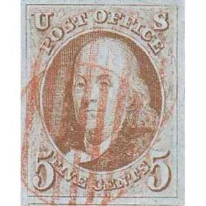   1847 Stamp   5¢ Orange Brown   1b   RP   Rare   Fine 