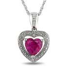  10k White Gold Created Ruby and Diamond Heart Necklace