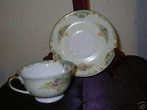 Empress China Japan Green w/ Floral Swag   Cup & Saucer  