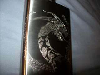 FLASK 8OZ DRAGON SERPENT ENGRAVING STAINLESS STEEL +++  