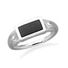 EE Sterling Silver Rectangular Black Onyx Ring with Open S