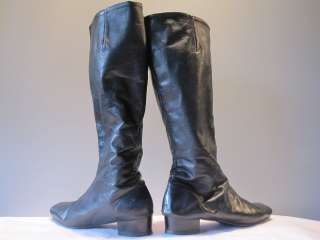 ViNTAGE 60 70S BLACK WiNTER LiNED TALL LEATHER DANCE BOOTS GOGO MOD 