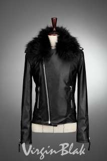   Leather Biker Jacket with Removable Fur Collar RED, BLACK, BROWN 4CO