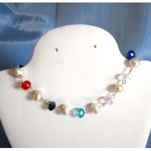  Colorful Zirconia and Freshwater Pearl Necklace 
