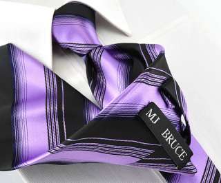   Jacquard Woven silk Mens Tie Stripes Necktie set Cufflinks PUEPLE 62