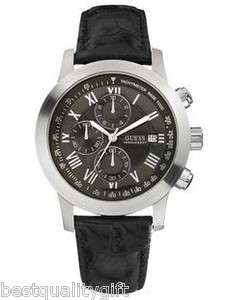 GUESS BLACK CROC LEATHER CHRONOGRAPH SILVER MEN WATCH W11542G2 NEW 