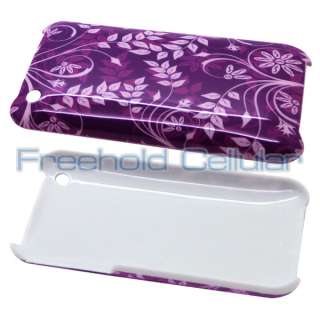 Purple & White Flower Hard Cover Shell Case for Apple iPhone 3G 