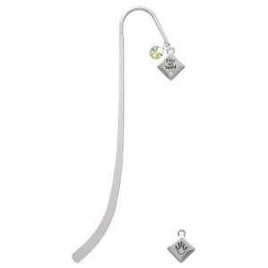   Foot Print Silver Plated Charm Bookmark with AB Crystal Swarovski Drop