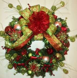   Wreath ~ Snowflakes ~ Lime Green and Red ~ Full of SPARKLE  