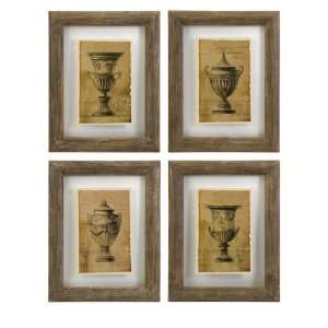 Set of 4 Italian Renaissance Style Framed Urn Sketch Pictures  