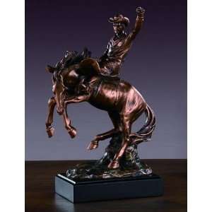  Plated Resin Sports Rodeo Western Cowboy Taming a Horse Sculpture 