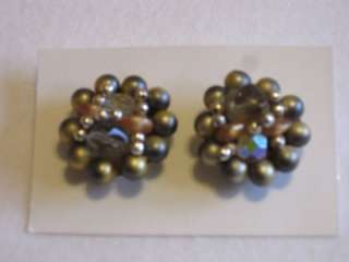 Vintage 50s 60s Cluster Bead Earrings Japan Earth Tones  