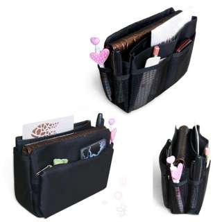 Handbag Organizer Purse Insert Bag in Bag Multi Pockets Black / Brown 