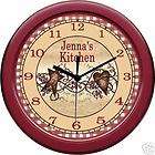 Burgundy Wall Clock Country Primitive Hearts and Stars  
