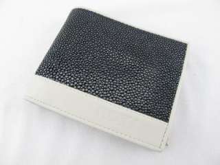   Polished Stingray Leather Bi Fold Wallet BLACK+   