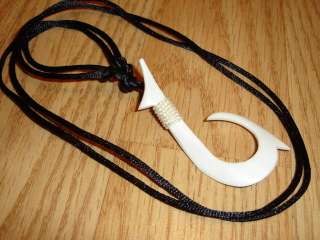 Maui Fish Hook Pendant 2 1/2 Necklace black cord adj  