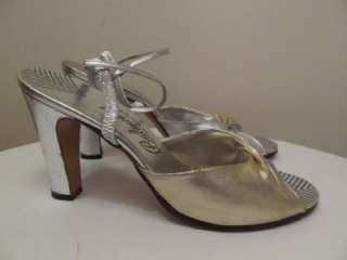   70s Balenciaga gold & silver metallic shoes sandals heels 9 B  