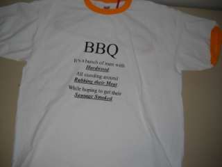 New BBQ Funny Pit Master (Smoker) T Shirt 2XL White w/Gold Rings NWOT 