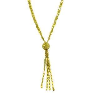   Yellow Gold Diamond Cut Tab Link Lariat Necklace (17 inch): Jewelry