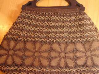 Nine West Crochet Suede Flower Wood Handle Purse  