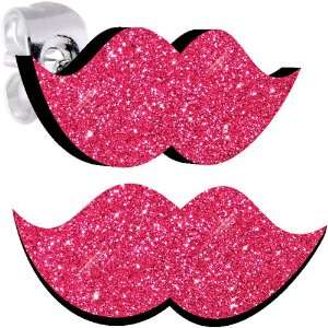  Perfect Pink Glitter Mustache Stud Earrings Jewelry