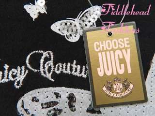 Juicy Couture Wallet Zip Around Clutch Black Velour BUTTERFLY Sequin 