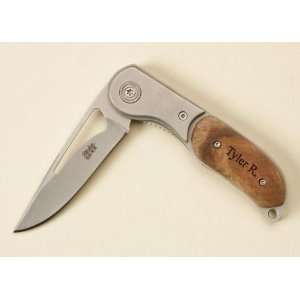  Personalized Pocket Knife   2 3/4 blade Burl Handle 