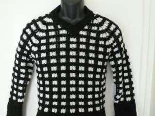 ZARA men sweater V neck black white authentic chunky knit jumper 