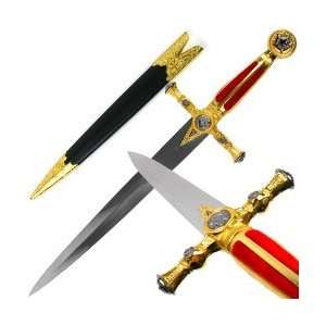 Gold and Red Masonic Dagger w/ Scabbard 21.125 inches  
