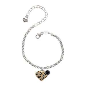  Tan Cheetah Print Heart Silver Plated Brass Charm Bracelet 