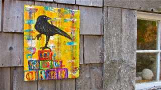   CROW 15 x 12~bird~painting Maine FOLK ART outsider~COASTWALKER