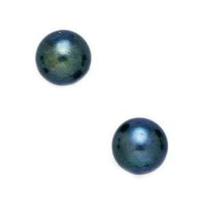  14k Yellow Gold Black 7.5mm Round Pearl Earrings 