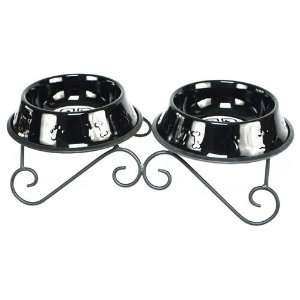   24 Ounce Double Diner Stand with 2 Bowls, Midnight Black