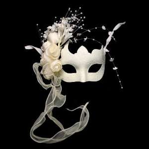  White Venetian Half Mask With Flowers