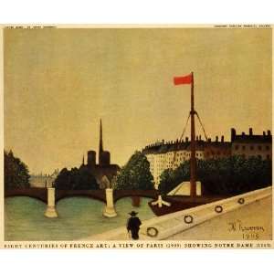  1945 Print Rousseau Notre Dame Paris France Bridge Seine River 