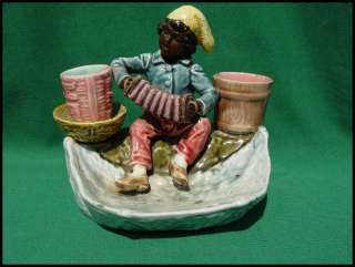 Majolica Black Americana Figurine Tobacco smoker set  
