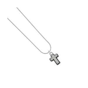  Silver Cross with Rope Border Snake Chain Charm Necklace 