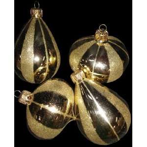 Set of 4 Gold Shatterproof Onion & Pear Shape Christmas Ornaments 3 