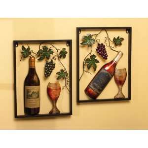 Set of 2 Wine Bottle Metal Wall Art 
