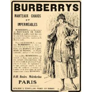  1920 Ad French Burberrys Fur Coat Paris Ladies Fashion 