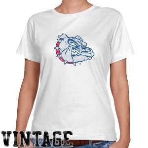 Gonzaga Bulldogs Ladies White Distressed Logo Vintage Classic Fit T 