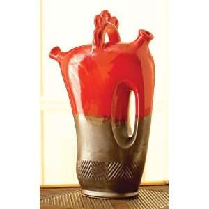   of 4 Unique Red & Brown Double Neck Decorative Vases